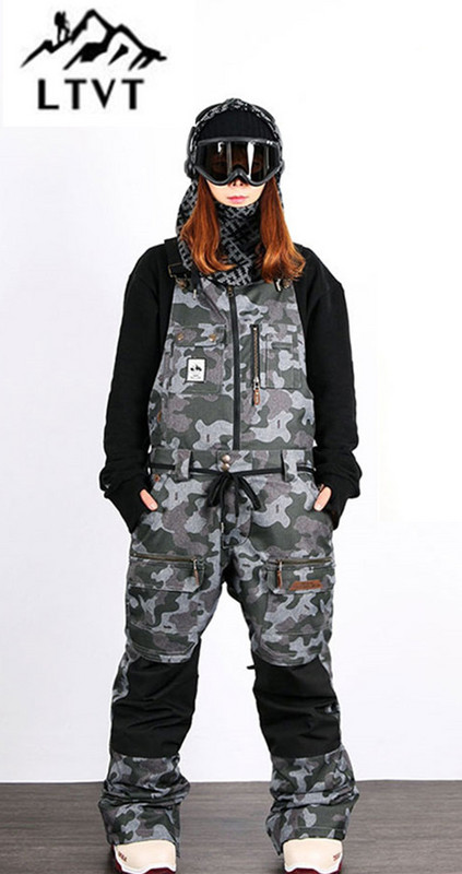 LTVT Moteriškas dvivietis snieglenčių seilinukas Neperšlampamas juodas slidinėjimo žieminės slidinėjimo vidaus slidinėjimo kelnės Naujos sniego moteriškos slidinėjimo kelnės