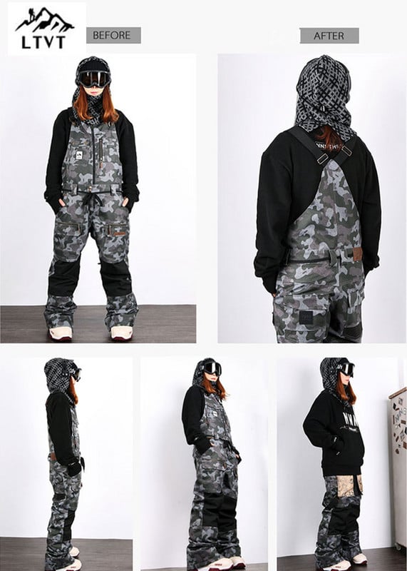 LTVT Moteriškas dvivietis snieglenčių seilinukas Neperšlampamas juodas slidinėjimo žieminės slidinėjimo vidaus slidinėjimo kelnės Naujos sniego moteriškos slidinėjimo kelnės