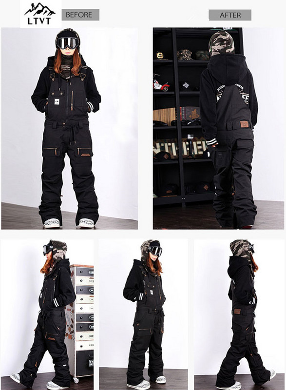 LTVT Moteriškas dvivietis snieglenčių seilinukas Neperšlampamas juodas slidinėjimo žieminės slidinėjimo vidaus slidinėjimo kelnės Naujos sniego moteriškos slidinėjimo kelnės