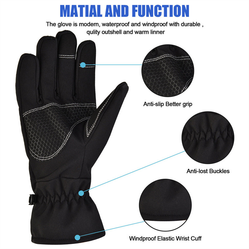 Žieminės pirštinės, atsparios vandeniui terminis jutiklinis ekranas, atsparus vėjui, šiltos pirštinės šaltu oru bėgimo sportui žygiams slidinėjimo pirštinės