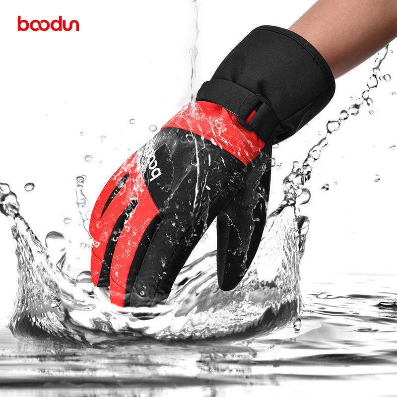 Boodun žiemos šiltos storos slidinėjimo pirštinės vaikams, atsparios vėjui, vandeniui atsparios pirštinės, reguliuojamos laipiojimo dviračiu, snieglenčių sniego pirštinės