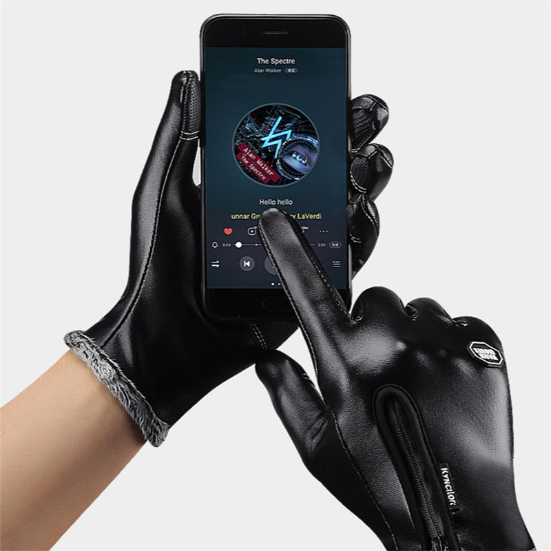 Vyriškos, moteriškos, žieminės šiltos pirštinės Terminės vilnos odinės pirštinės su užtrauktuku nuo vėjo nepralaidžios vandeniui atsparios slidinėjimo snieglenčių pirštinės