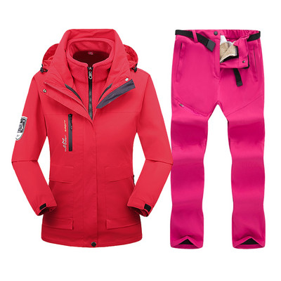 Slidinėjimo kostiumas, moteriškas žieminis vilnonis slidinėjimo striukė ir kelnės Šilta, vandeniui atspari snieglenčių striukė, moteriška lauko žygių žygiams sniego kostiumai