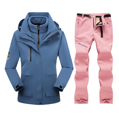 Slidinėjimo kostiumas, moteriškas žieminis vilnonis slidinėjimo striukė ir kelnės Šilta, vandeniui atspari snieglenčių striukė, moteriška lauko žygių žygiams sniego kostiumai