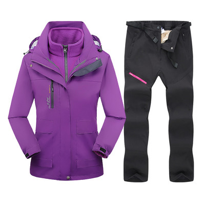 Slidinėjimo kostiumas, moteriškas žieminis vilnonis slidinėjimo striukė ir kelnės Šilta, vandeniui atspari snieglenčių striukė, moteriška lauko žygių žygiams sniego kostiumai