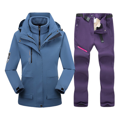 Slidinėjimo kostiumas, moteriškas žieminis vilnonis slidinėjimo striukė ir kelnės Šilta, vandeniui atspari snieglenčių striukė, moteriška lauko žygių žygiams sniego kostiumai