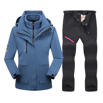 Slidinėjimo kostiumas, moteriškas žieminis vilnonis slidinėjimo striukė ir kelnės Šilta, vandeniui atspari snieglenčių striukė, moteriška lauko žygių žygiams sniego kostiumai