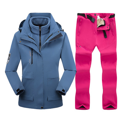 Slidinėjimo kostiumas, moteriškas žieminis vilnonis slidinėjimo striukė ir kelnės Šilta, vandeniui atspari snieglenčių striukė, moteriška lauko žygių žygiams sniego kostiumai