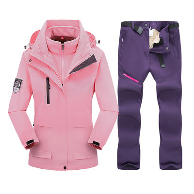 Slidinėjimo kostiumas, moteriškas žieminis vilnonis slidinėjimo striukė ir kelnės Šilta, vandeniui atspari snieglenčių striukė, moteriška lauko žygių žygiams sniego kostiumai