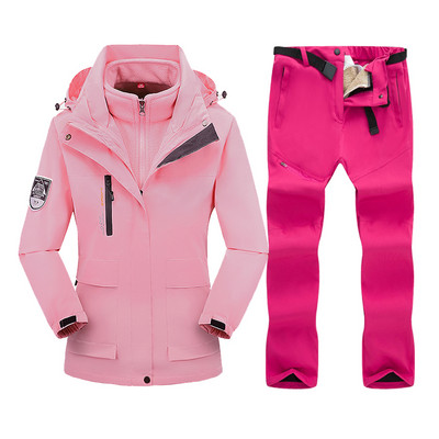 Slidinėjimo kostiumas, moteriškas žieminis vilnonis slidinėjimo striukė ir kelnės Šilta, vandeniui atspari snieglenčių striukė, moteriška lauko žygių žygiams sniego kostiumai