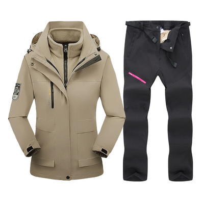 Slidinėjimo kostiumas, moteriškas žieminis vilnonis slidinėjimo striukė ir kelnės Šilta, vandeniui atspari snieglenčių striukė, moteriška lauko žygių žygiams sniego kostiumai