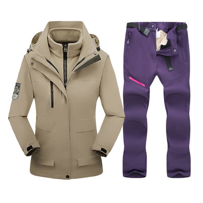 Slidinėjimo kostiumas, moteriškas žieminis vilnonis slidinėjimo striukė ir kelnės Šilta, vandeniui atspari snieglenčių striukė, moteriška lauko žygių žygiams sniego kostiumai