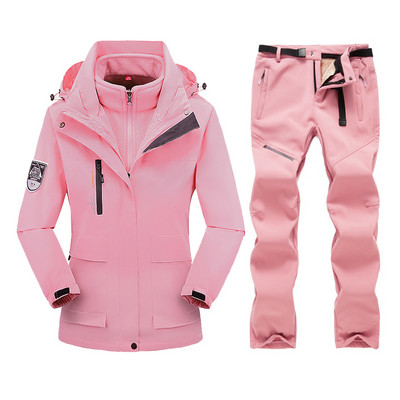 Slidinėjimo kostiumas, moteriškas žieminis vilnonis slidinėjimo striukė ir kelnės Šilta, vandeniui atspari snieglenčių striukė, moteriška lauko žygių žygiams sniego kostiumai