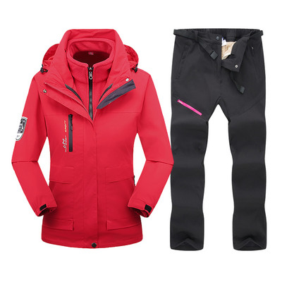 Slidinėjimo kostiumas, moteriškas žieminis vilnonis slidinėjimo striukė ir kelnės Šilta, vandeniui atspari snieglenčių striukė, moteriška lauko žygių žygiams sniego kostiumai