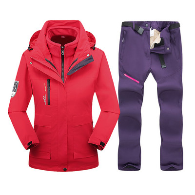 Slidinėjimo kostiumas, moteriškas žieminis vilnonis slidinėjimo striukė ir kelnės Šilta, vandeniui atspari snieglenčių striukė, moteriška lauko žygių žygiams sniego kostiumai