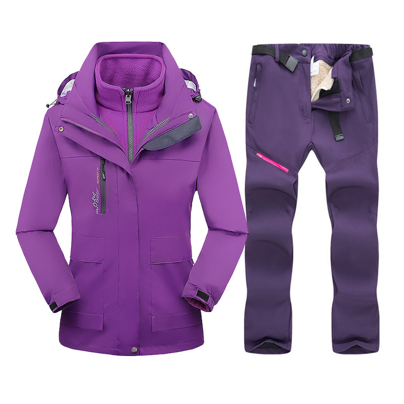 Slidinėjimo kostiumas, moteriškas žieminis vilnonis slidinėjimo striukė ir kelnės Šilta, vandeniui atspari snieglenčių striukė, moteriška lauko žygių žygiams sniego kostiumai