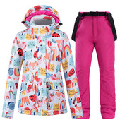Naujas karštas slidinėjimo kostiumas moterims, vėjui atsparus vandeniui atsparus terminis striukė + sniego kelnių komplektai žiemos lauko slidinėjimo ir snieglenčių striukės kostiumas