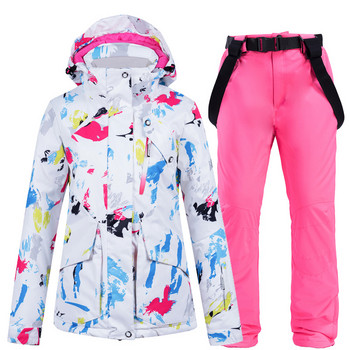 Νέα γυναικεία φόρμα ζεστού σκι αντιανεμική αδιάβροχη θερμική μπουφάν + σετ παντελονιών χιονιού Σετ χειμωνιάτικο κοστούμι για σκι και σνόουμπορντ για εξωτερικούς χώρους
