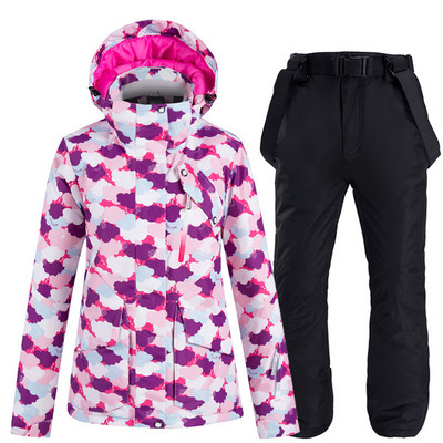 Naujas karštas slidinėjimo kostiumas moterims, vėjui atsparus vandeniui atsparus terminis striukė + sniego kelnių komplektai žiemos lauko slidinėjimo ir snieglenčių striukės kostiumas