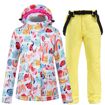 Naujas karštas slidinėjimo kostiumas moterims, vėjui atsparus vandeniui atsparus terminis striukė + sniego kelnių komplektai žiemos lauko slidinėjimo ir snieglenčių striukės kostiumas