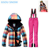 Gsou Snow žieminis slidinėjimo kostiumas Moterims slidinėjimo striukė Kelnės Neperšlampamas snieglenčių rinkinys lauko slidinėjimo sportui Snieglenčių kostiumo sportiniai komplektai