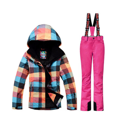 Gsou Snow žieminis slidinėjimo kostiumas Moterims slidinėjimo striukė Kelnės Neperšlampamas snieglenčių rinkinys lauko slidinėjimo sportui Snieglenčių kostiumo sportiniai komplektai