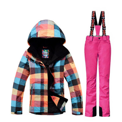 Gsou Snow žieminis slidinėjimo kostiumas Moterims slidinėjimo striukė Kelnės Neperšlampamas snieglenčių rinkinys lauko slidinėjimo sportui Snieglenčių kostiumo sportiniai komplektai