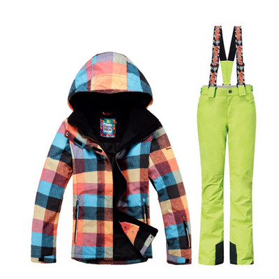 Gsou Snow žieminis slidinėjimo kostiumas Moterims slidinėjimo striukė Kelnės Neperšlampamas snieglenčių rinkinys lauko slidinėjimo sportui Snieglenčių kostiumo sportiniai komplektai