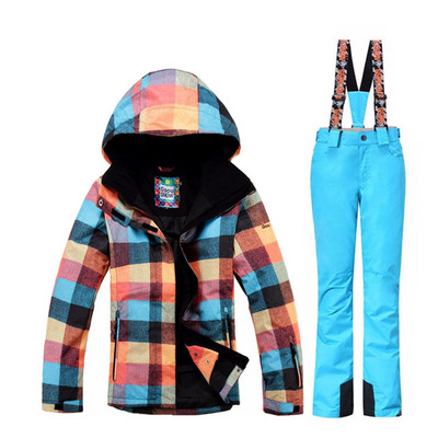 Gsou Snow žieminis slidinėjimo kostiumas Moterims slidinėjimo striukė Kelnės Neperšlampamas snieglenčių rinkinys lauko slidinėjimo sportui Snieglenčių kostiumo sportiniai komplektai