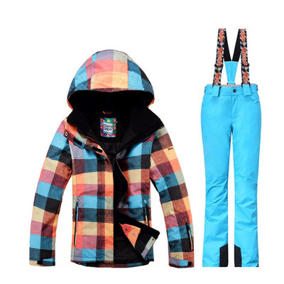 Gsou Snow žieminis slidinėjimo kostiumas Moterims slidinėjimo striukė Kelnės Neperšlampamas snieglenčių rinkinys lauko slidinėjimo sportui Snieglenčių kostiumo sportiniai komplektai