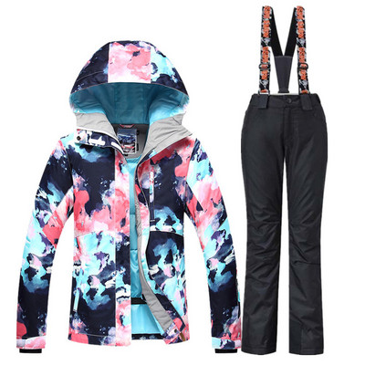 GSOU SNOW Ски костюм Дамско ски яке Сноуборд панталони Зимни водоустойчиви външни евтини ски костюми Дамско спортно облекло 2017 Палто
