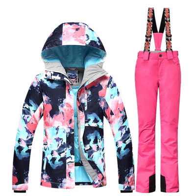 GSOU SNOW Ски костюм Дамско ски яке Сноуборд панталони Зимни водоустойчиви външни евтини ски костюми Дамско спортно облекло 2017 Палто