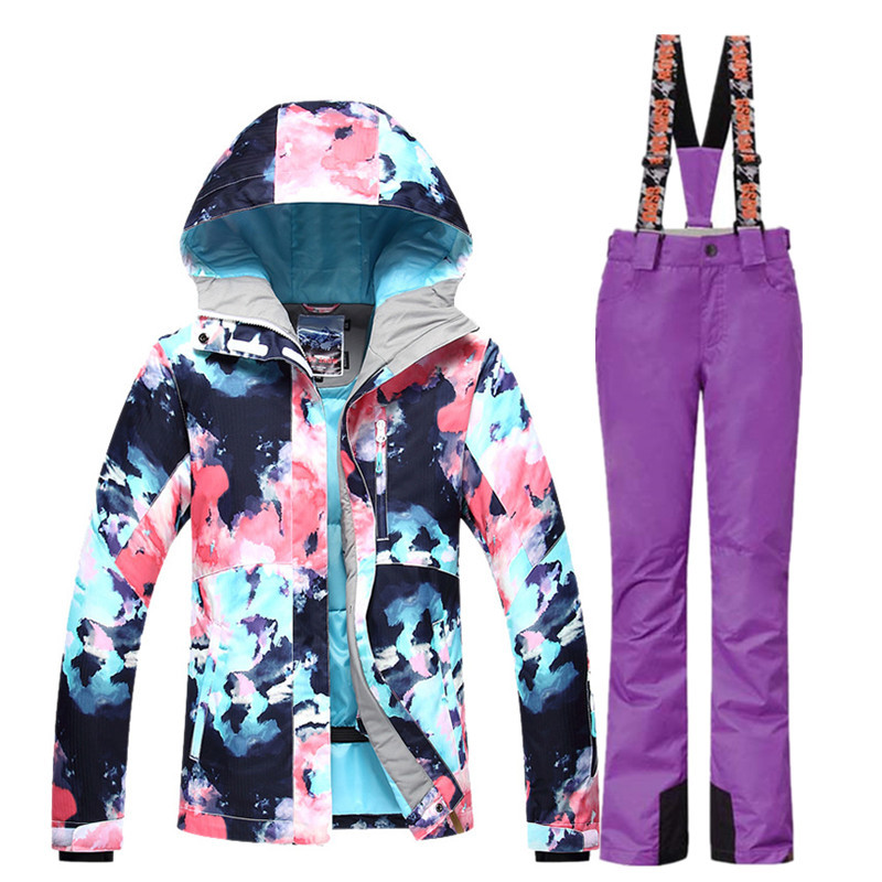 GSOU SNOW Ски костюм Дамско ски яке Сноуборд панталони Зимни водоустойчиви външни евтини ски костюми Дамско спортно облекло 2017 Палто