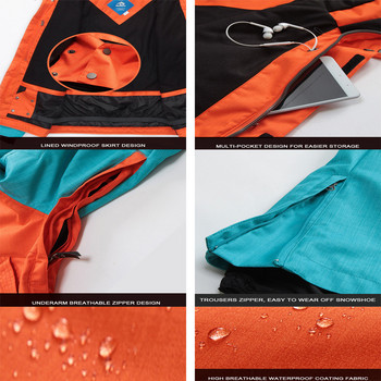 Ανδρική φόρμα σκι Ζεστή αδιάβροχη αντιανεμική μπουφάν Snowboard + Παντελόνι Κοστούμια για το χιόνι Σετ Snowboarding για σκι Outdoor ropa de nieve