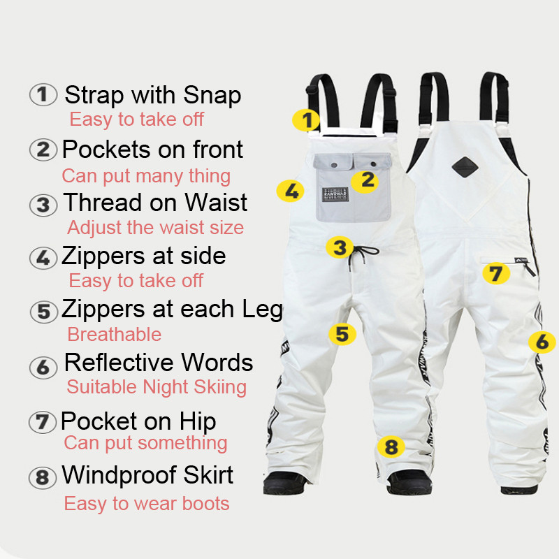 Moteriški slidinėjimo kombinezonai Vyriški slidinėjimo seilinukai Žieminės sniego kelnės Lauko sniego kelnės Kombinezonas, Moteriškas, atsparus vėjui ir vandeniui, kvėpuojantis mamelukas