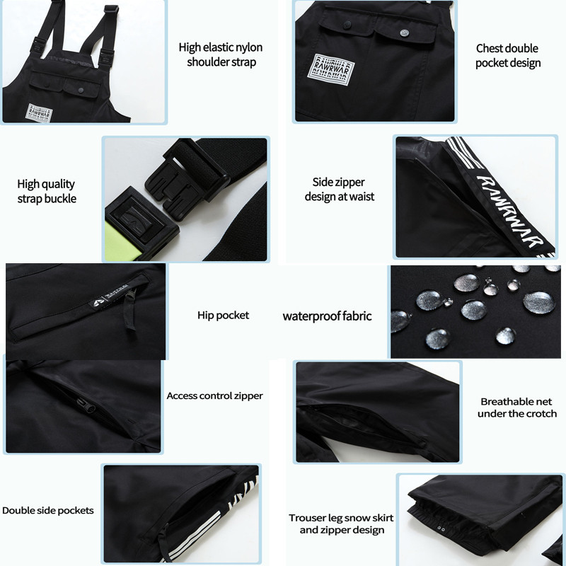 Moteriški slidinėjimo kombinezonai Vyriški slidinėjimo seilinukai Žieminės sniego kelnės Lauko sniego kelnės Kombinezonas, Moteriškas, atsparus vėjui ir vandeniui, kvėpuojantis mamelukas