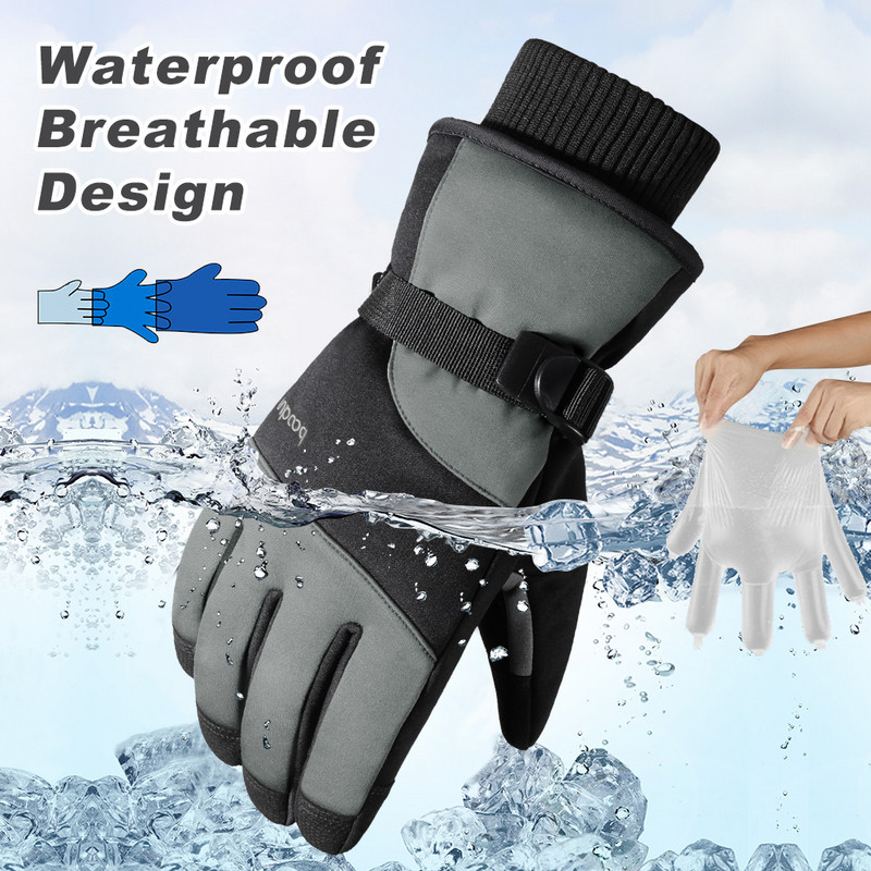 Žiemos šaltu oru slidinėjimo pirštinės vyrams, moteriškos, šiluminiam vandeniui atsparus jutiklinis ekranas, sniego motociklas lauke, žygiai dviračiu, pirštinės pirštinės