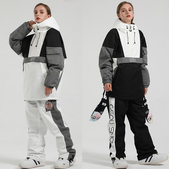 2022 Зимен нов ски комплект суичър с качулка Дамски мъжки яке за сноуборд на открито Ветроустойчив водоустойчив гащеризон Ски костюми Светлоотразителни панталони за сняг