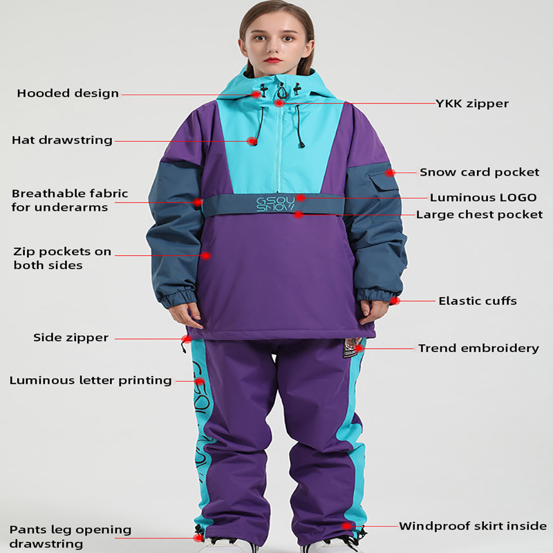 Iarna 2022, nou set de schi, hanorac, femei, bărbați, jachetă de snowboard în aer liber, salopetă rezistentă la vânt, costume de schi, pantaloni reflectorizați pentru zăpadă