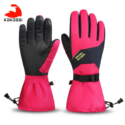 KoKossi Outdoor Sports Slidinėjimo pirštinės Neslystančios delno vandeniui atsparios plius Velvet Sulaiko šilumą Viso piršto jutiklinis ekranas dviračių slidinėjimo pirštinės