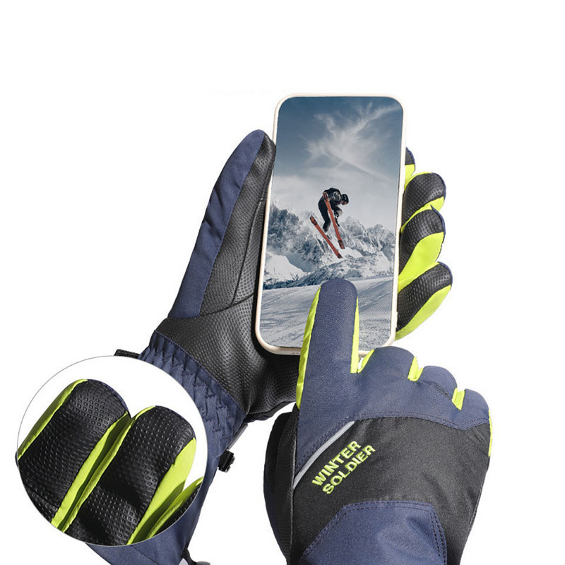 KoKossi Outdoor Sports Slidinėjimo pirštinės Neslystančios delno vandeniui atsparios plius Velvet Sulaiko šilumą Viso piršto jutiklinis ekranas dviračių slidinėjimo pirštinės