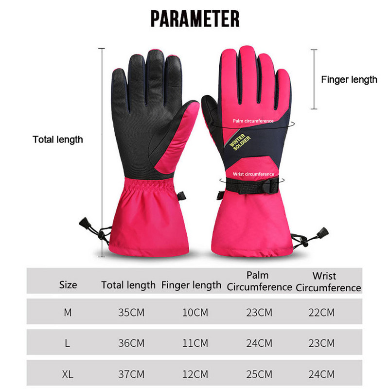 KoKossi Outdoor Sports Slidinėjimo pirštinės Neslystančios delno vandeniui atsparios plius Velvet Sulaiko šilumą Viso piršto jutiklinis ekranas dviračių slidinėjimo pirštinės