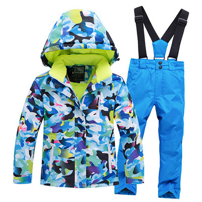 Costum de schi termic pentru copii, băieți, fete, set de pantaloni, jachetă de schi, rezistentă la vânt, impermeabilă, pentru snowboard, îmbrăcăminte de iarnă pentru copii
