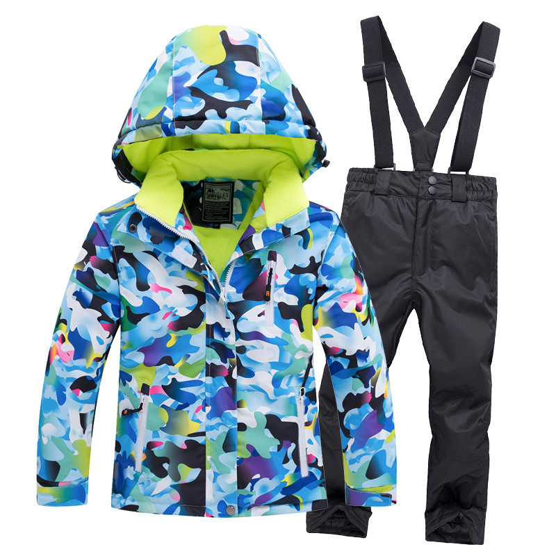 Costum de schi termic pentru copii, băieți, fete, set de pantaloni, jachetă de schi, rezistentă la vânt, impermeabilă, pentru snowboard, îmbrăcăminte de iarnă pentru copii