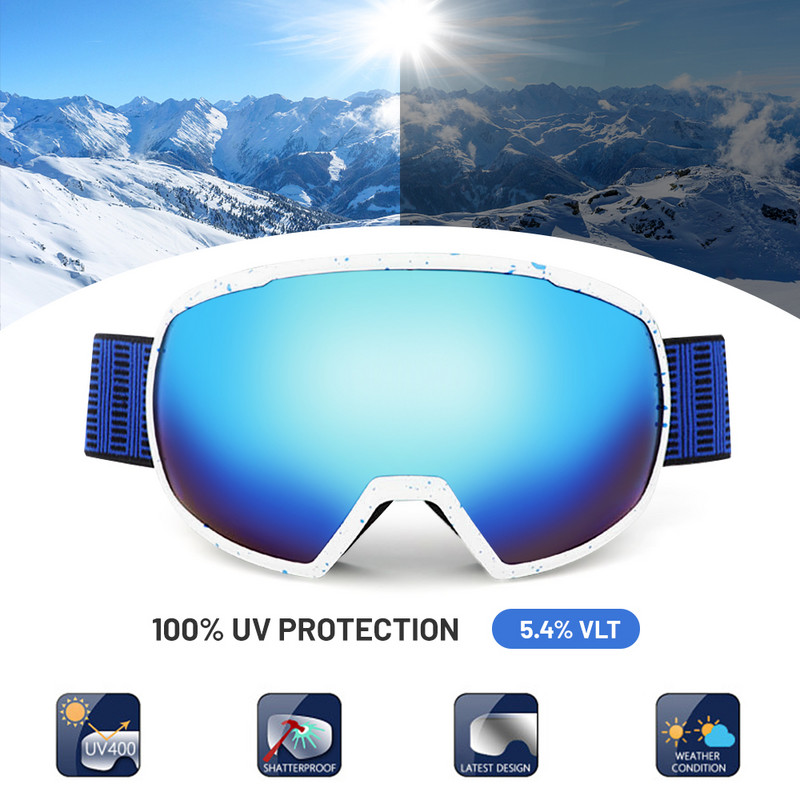 Atsparūs smūgiams slidinėjimo akiniai vyrams Moteriški sniego akiniai 100% UV400 apsauga nuo rasojimo snieglenčių akiniai Super aiškus matymas