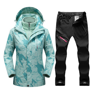 Ски костюм Дамско ски яке Ски панталон Зимно топло ветроустойчиво водоустойчиво яке за ски сноуборд Външно палто за сняг Панталони
