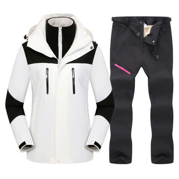 2021 Γυναικεία φόρμα σκι Χειμερινή ζεστή κουκούλα για σκι Σετ αντιανεμικό αδιάβροχο 3 σε 1 μπουφάν και παντελόνι Σκι Κοστούμια Snowboard Κοστούμια χιονιού