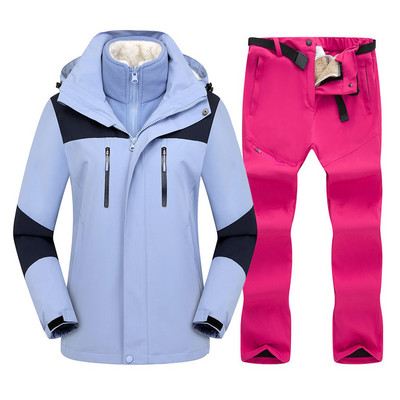 2021 m. Moteriškas slidinėjimo kostiumas žiemai, šiltas slidinėjimo gobtuvo komplektas, atsparus vėjui ir vandeniui atsparus 3 viename striukės ir kelnės slidinėjimo snieglenčių kostiumai, sniego kostiumai