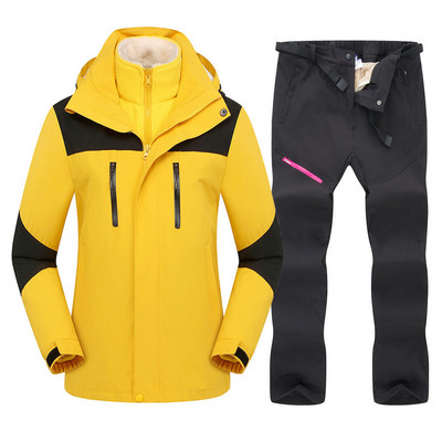 2021 m. Moteriškas slidinėjimo kostiumas žiemai, šiltas slidinėjimo gobtuvo komplektas, atsparus vėjui ir vandeniui atsparus 3 viename striukės ir kelnės slidinėjimo snieglenčių kostiumai, sniego kostiumai