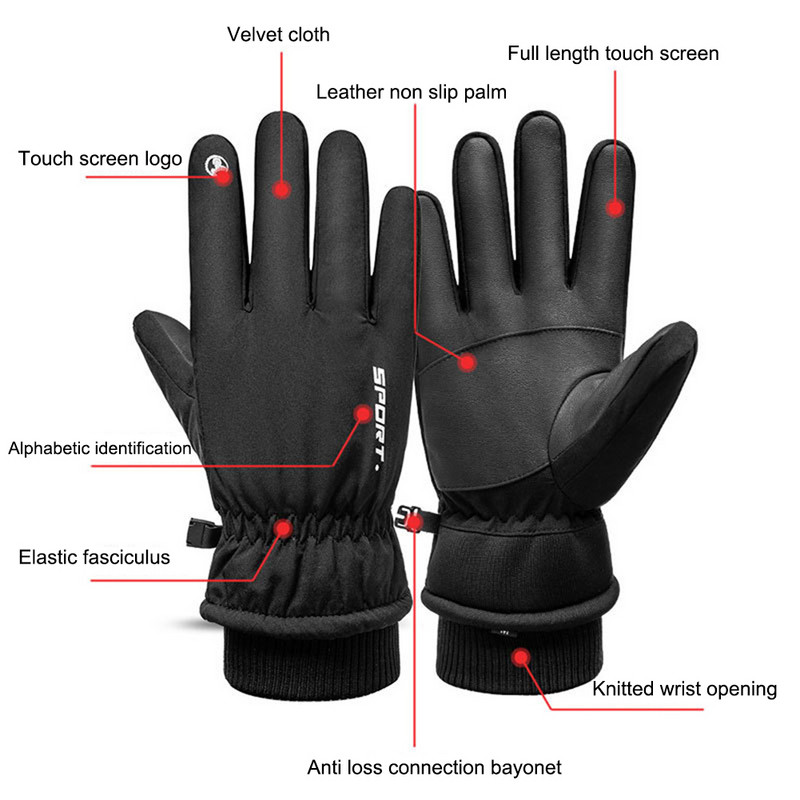 Žieminės pirštinės vyrams, moteriškas, liečiamas ekranas, vandeniui atsparios, vėjui atsparios pirštinės, bėgimas lauke, sportinis, šiltas dviračių sportas, sniego slidinėjimo pirštinės.